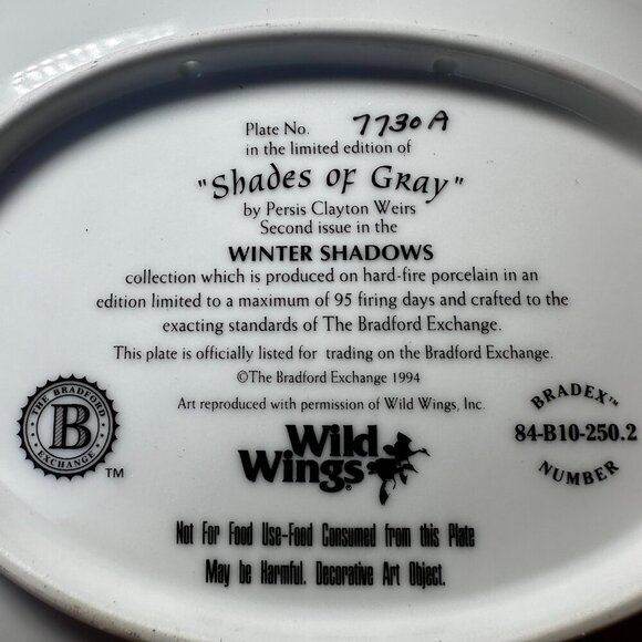 "SHADES OF GRAY " BY PERSIS CLAYTON WEIRS, DECORATIVE PLATE # 7730 A - Picture 3 of 6